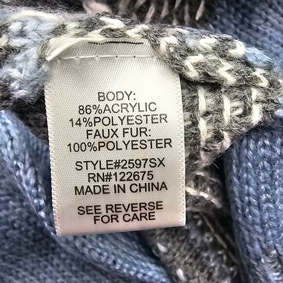 Lety & Me Womans size L Zola Sherpa Trim Hooded Cardigan Sweater Blue Gray NEW - Picture 7 of 8